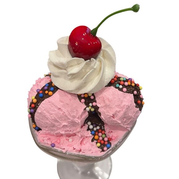 Faux Fake Ice Cream Sundae Parfait Food Display Heavy Glass Dish Realistic Decor - Picture 4 of 7
